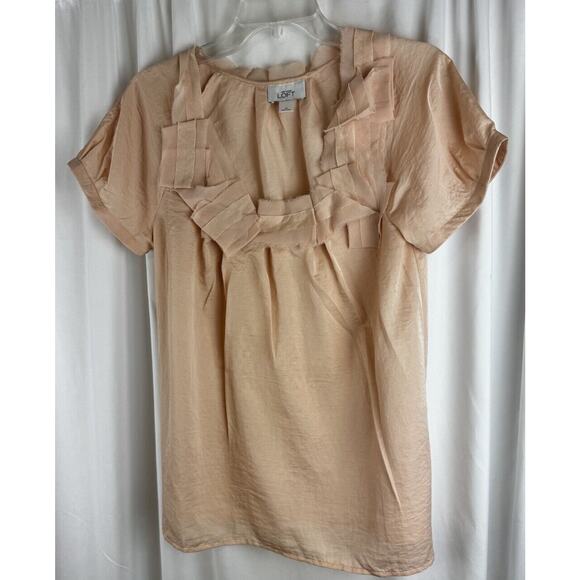 Ann Taylor LOFT Pleated Square Neck, Peach, Sz: M, 56-47 - Picture 13 of 16